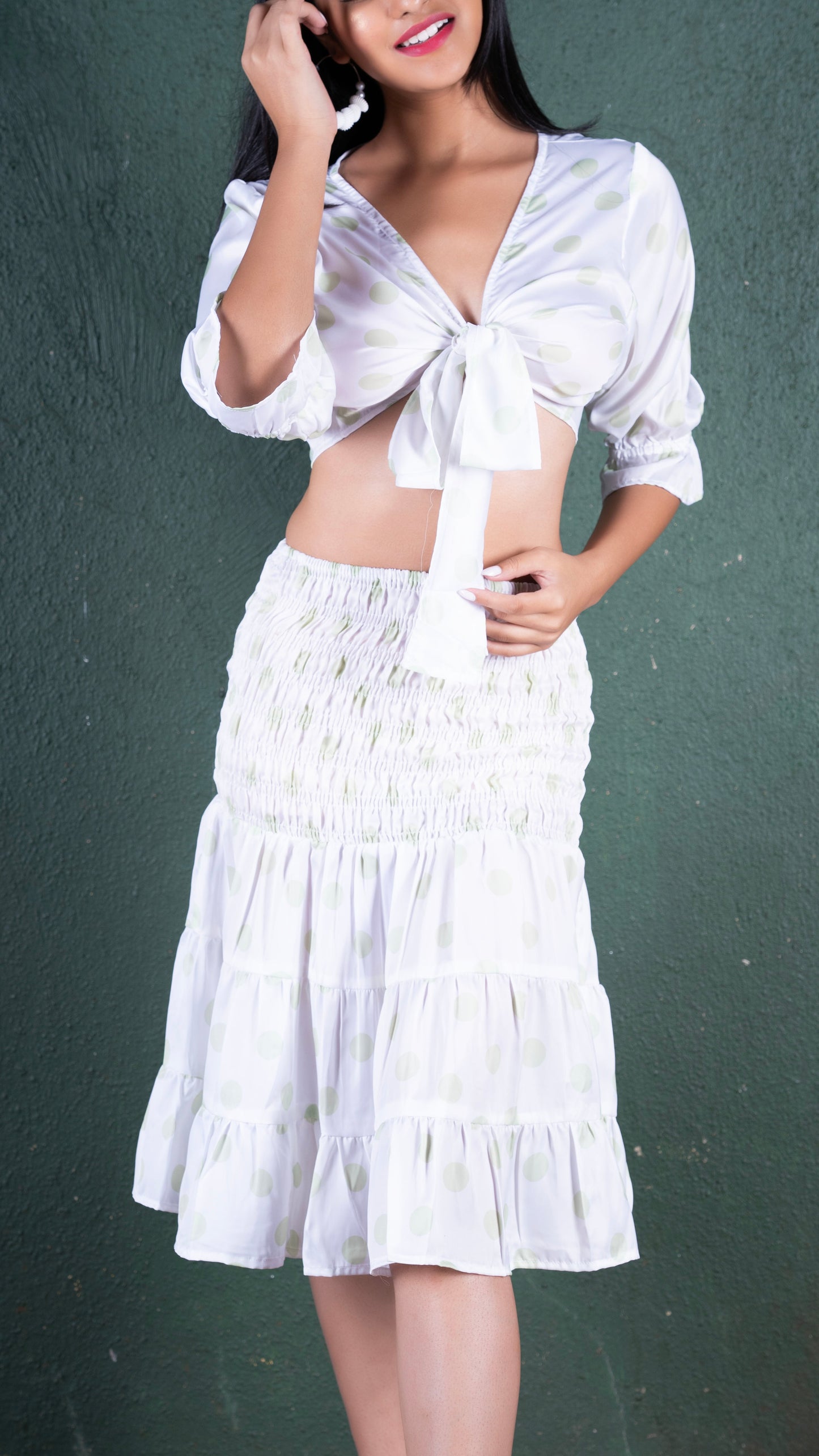 Noroke Sustainable fabric | Bemberg Polka Dot Skirt Co-Ord Set Women - White