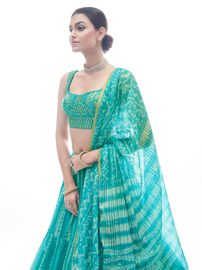 Myra Sea Green Jaquard Embroidered Designer Lehenga