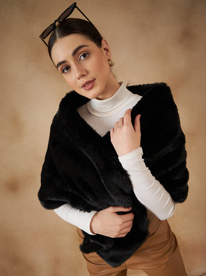 InWeave Women's Black Long Faux Fur Cape