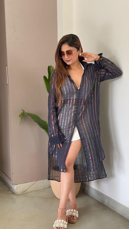 Noroke Organic Cotton Multi Color Lurex Beachwear Shirt