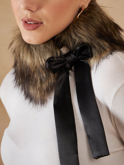 InWeave Women's Beige Print Fur Neckpiece