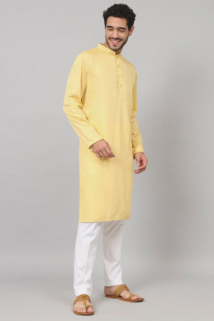 Giza Cotton Yellow Plain Kurta by Hilo Design