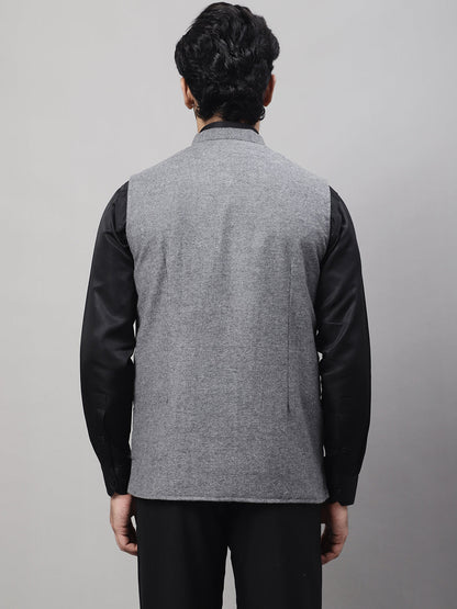 Even Apparels Men's Grey Pure Wool Nehru Jacket