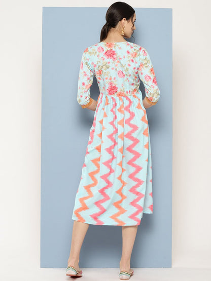 Ahalyaa Floral Printed Midi Empire Ethnic Dress