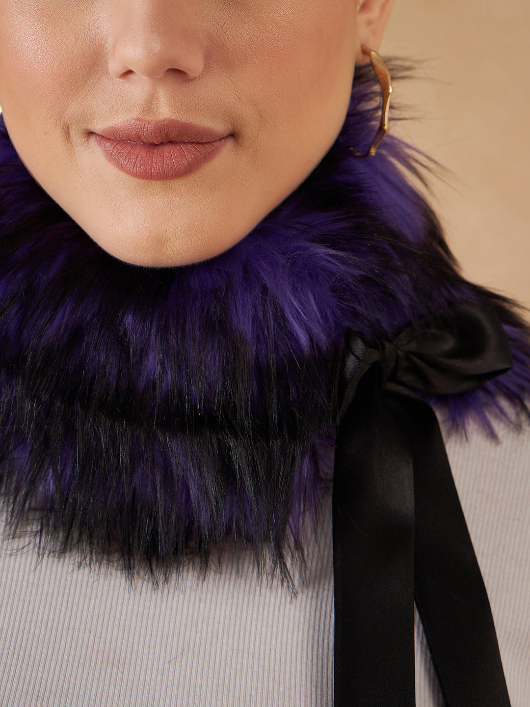 InWeave Women's Purple Black Fur Neckpiece