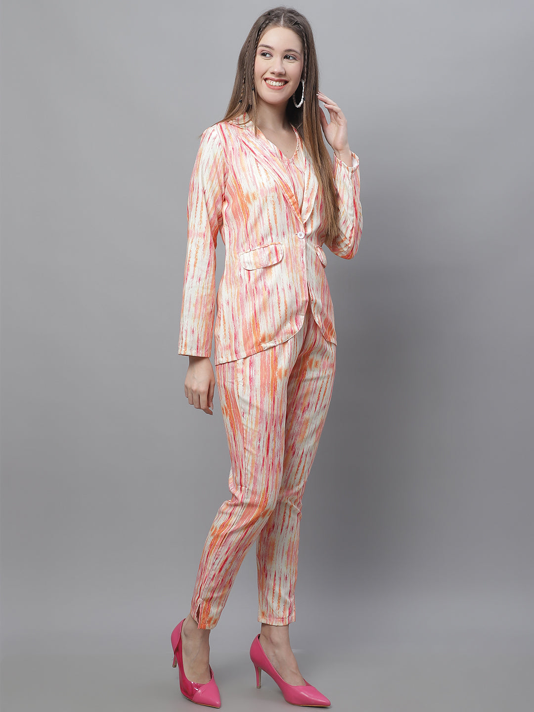 Jainish Women's WoDigital Printed Crop Top and Jacket Set - Orange