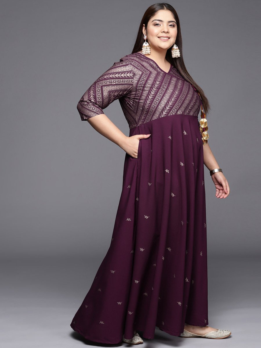 Ahalyaa Plus Size V-neck Maxi Ethnic Dress