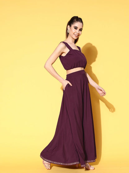 Ahalyaa Women Burgundy Top With Skirt & With Jacket