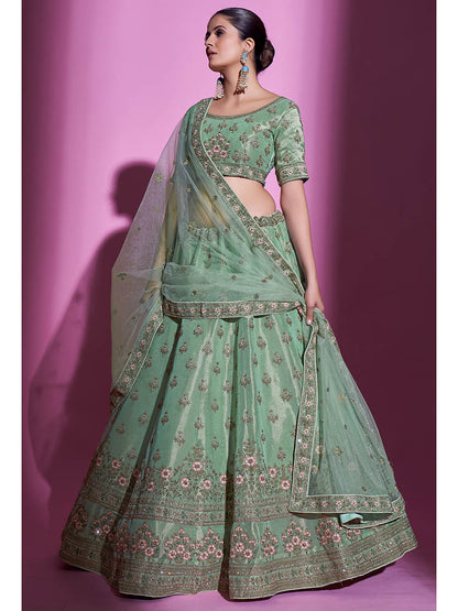 Myra Pista Green Gota Silk Embroidered Designer Lehenga Choli