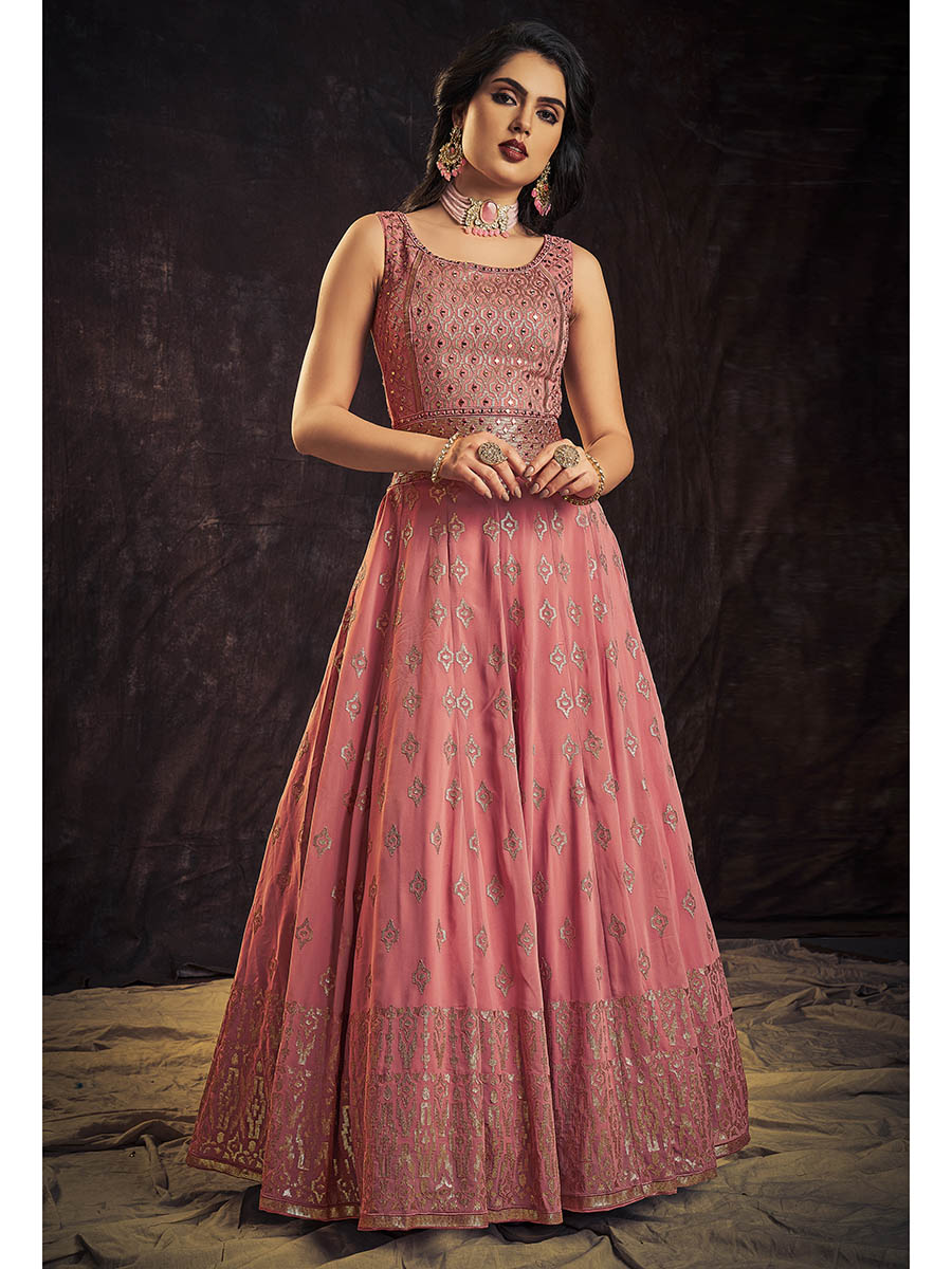 Myra Pink Real Georgette Designer Gown Style Suit