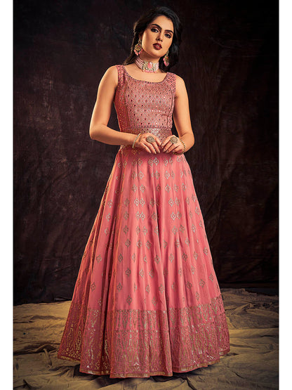 Myra Pink Real Georgette Designer Gown Style Suit