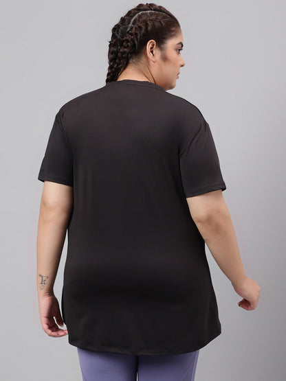 MKH Plus Size Typography Printed Drop Shoulder Sleeves Relaxed Fit Dri-FIT Sports T-Shirt