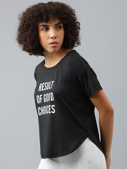MKH Women Typography Printed Dri-FIT Sports T-shirt
