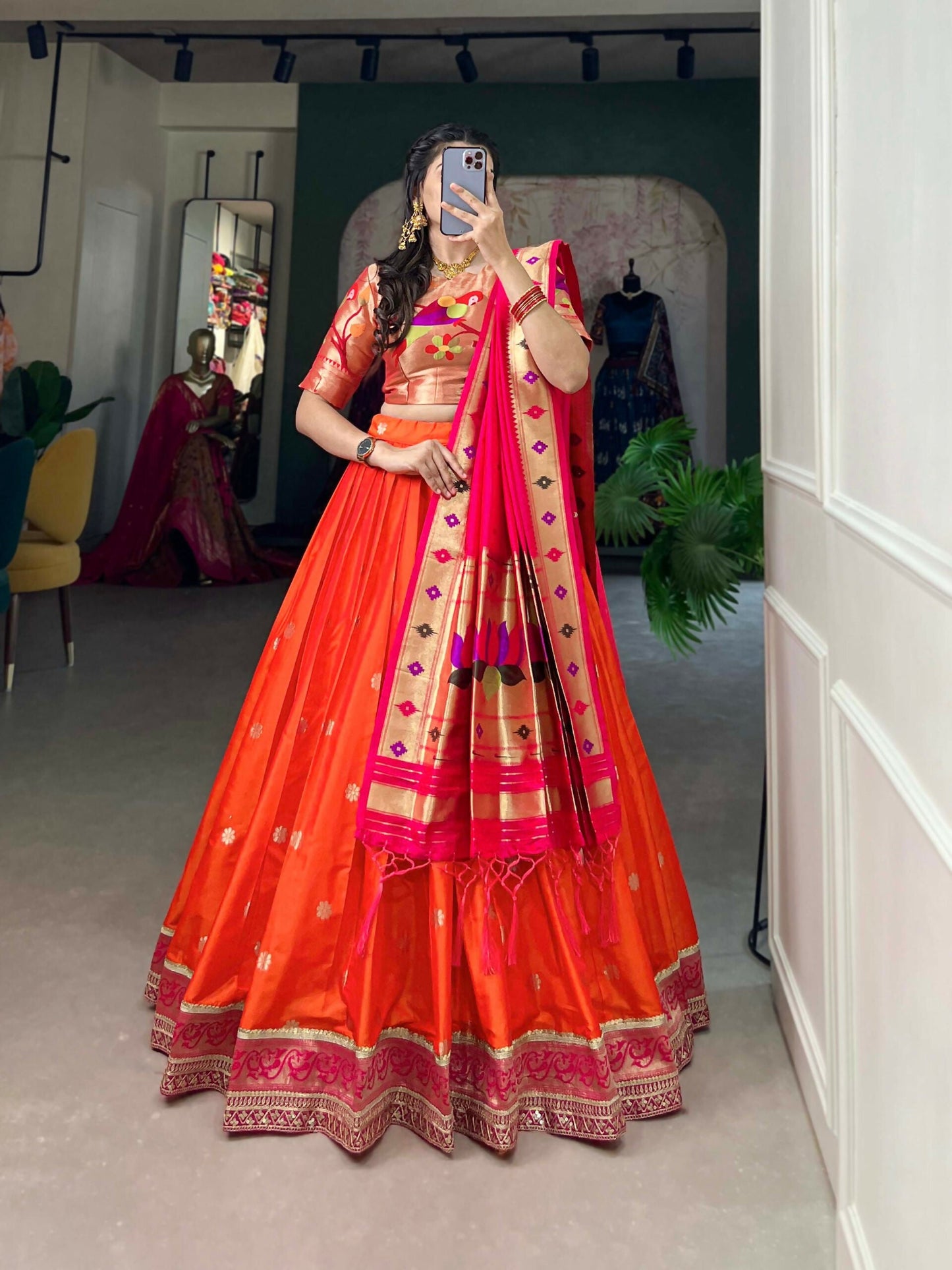 Vastranavya Perfect Classic And Contemporary Fashion Paithani Lehenga Choli - Red