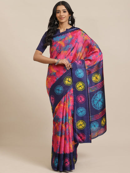 Saree Mall Pink & Blue Dyed Saree