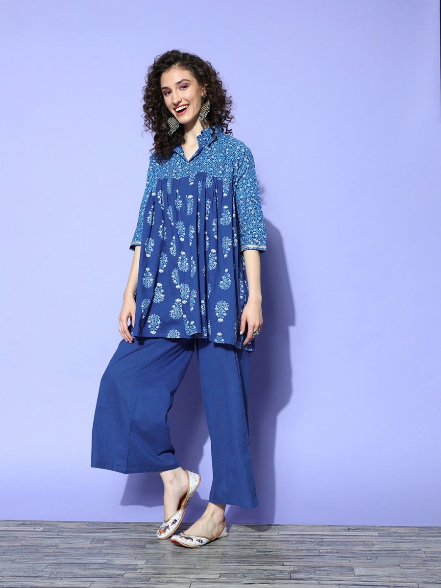 Ahalyaa Blue Pure Cotton Tunic & Palazzos Ethnic Co-Ords