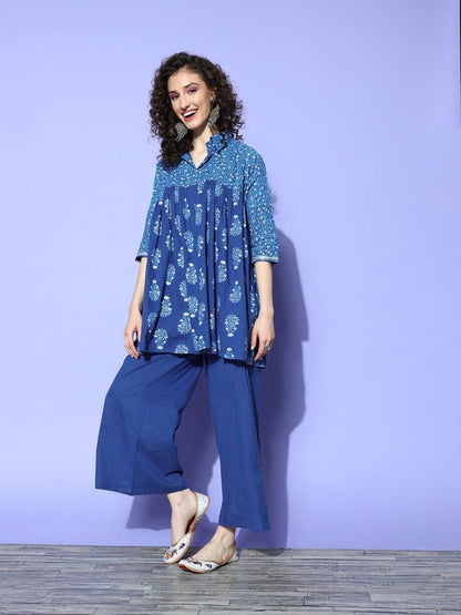 Ahalyaa Blue Pure Cotton Tunic & Palazzos Ethnic Co-Ords