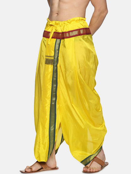 Sethukrishna Men Yellow & Green Solid Readymade Dhoti Pant