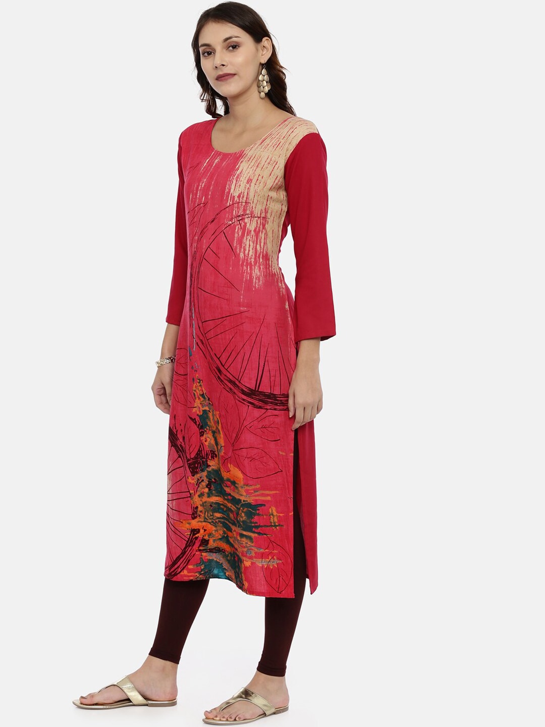 Souchii Pink Printed Straight Kurta