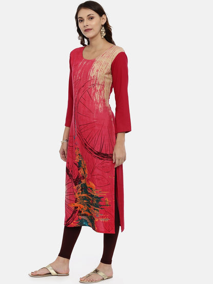 Souchii Pink Printed Straight Kurta