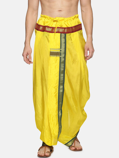 Sethukrishna Men Yellow & Green Solid Readymade Dhoti Pant