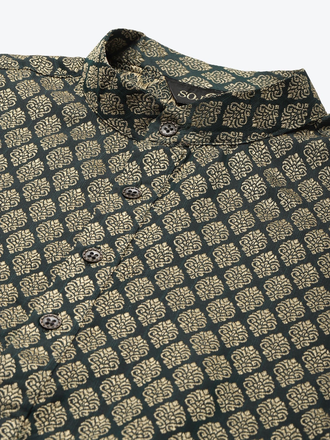Sojanya Men Green Ethnic Motifs Kurta with Churidar & Nehru Jacket