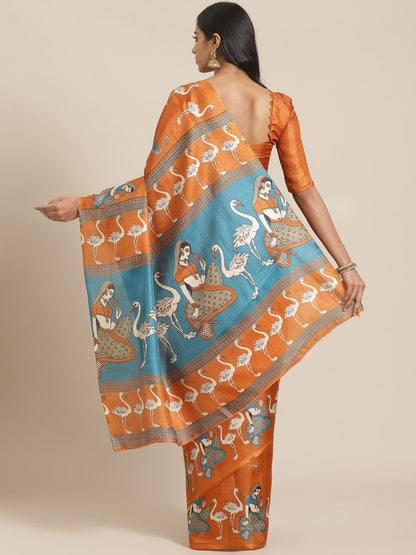 Saree Mall Rust Orange & Beige Ethnic Motifs Print Bhagalpuri Saree
