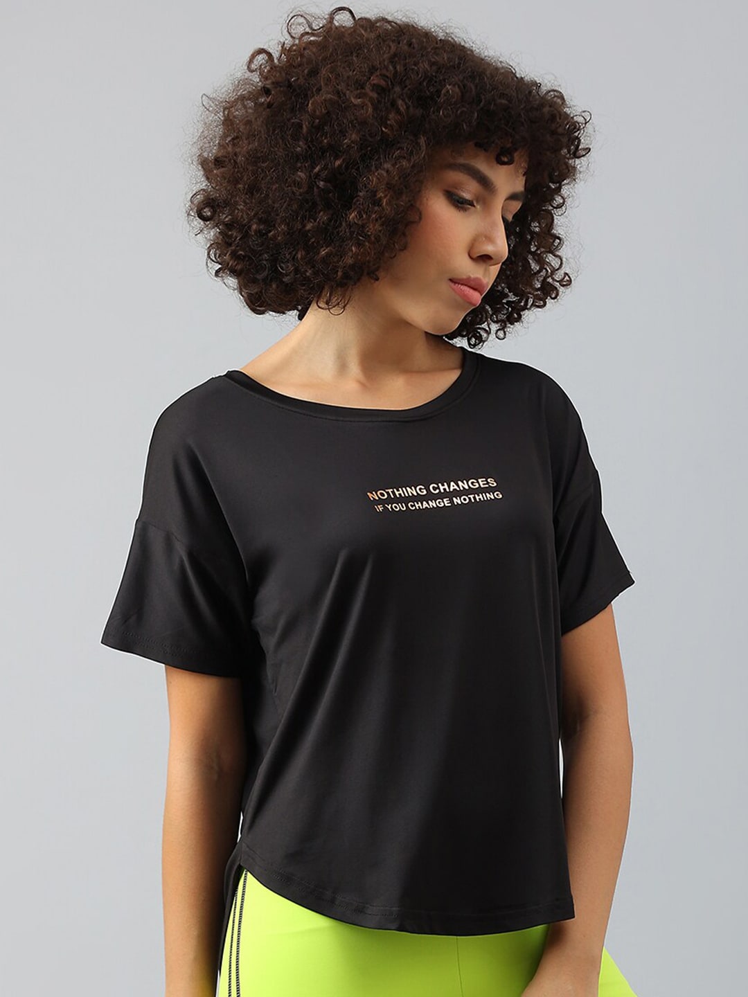 MKH Women Typography Printed Dri-FIT Sports T-shirt