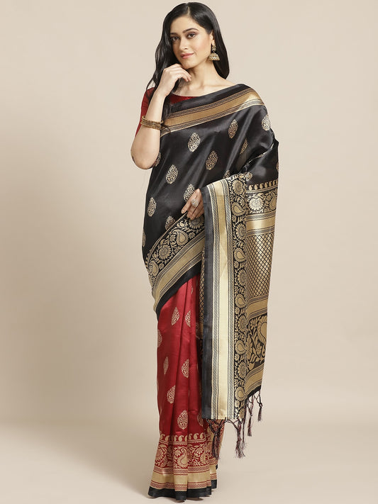Saree Mall Black & Red Half & Half Printed Saree
