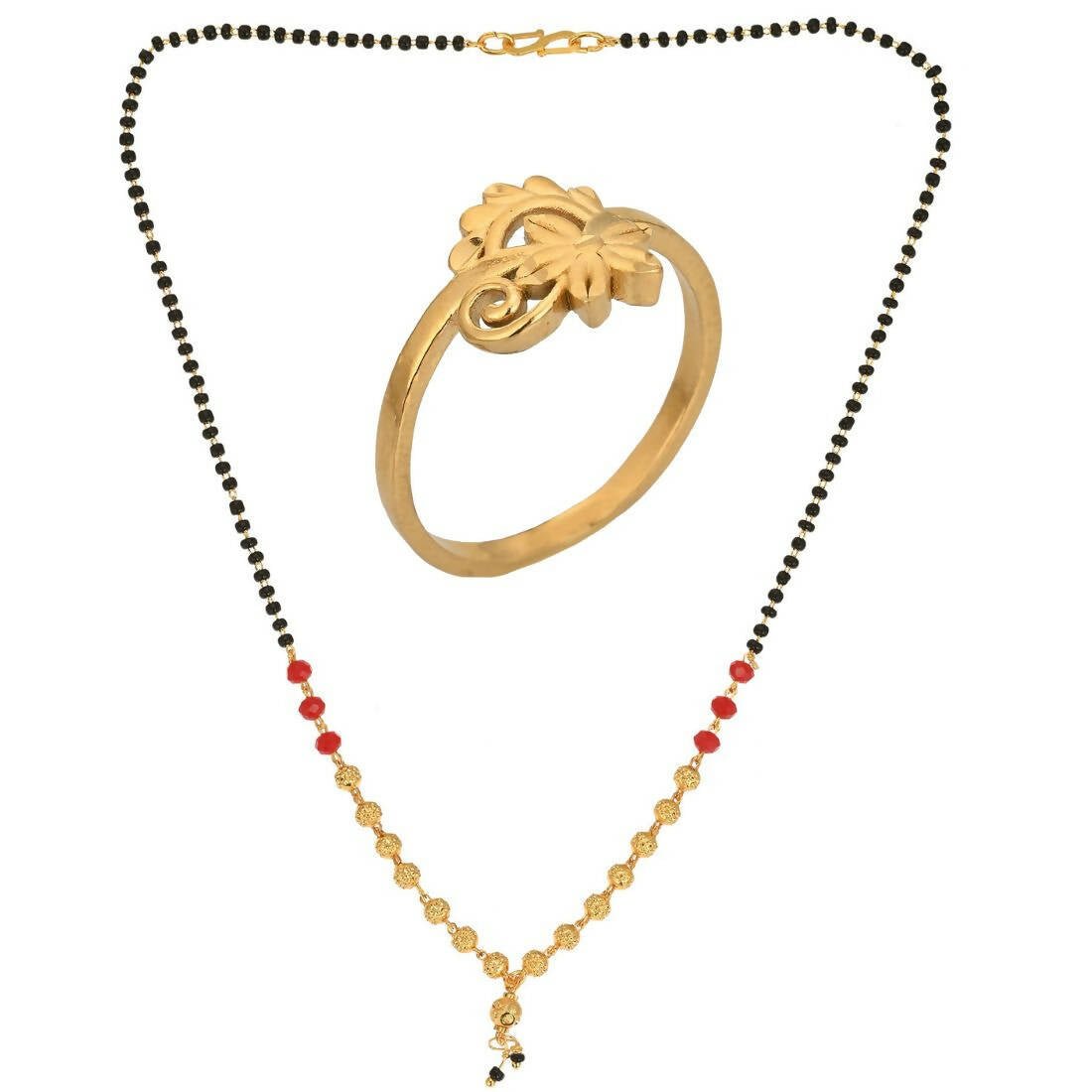 AanyaCentric Gold-Polished Mangalsutra & Ring Set
