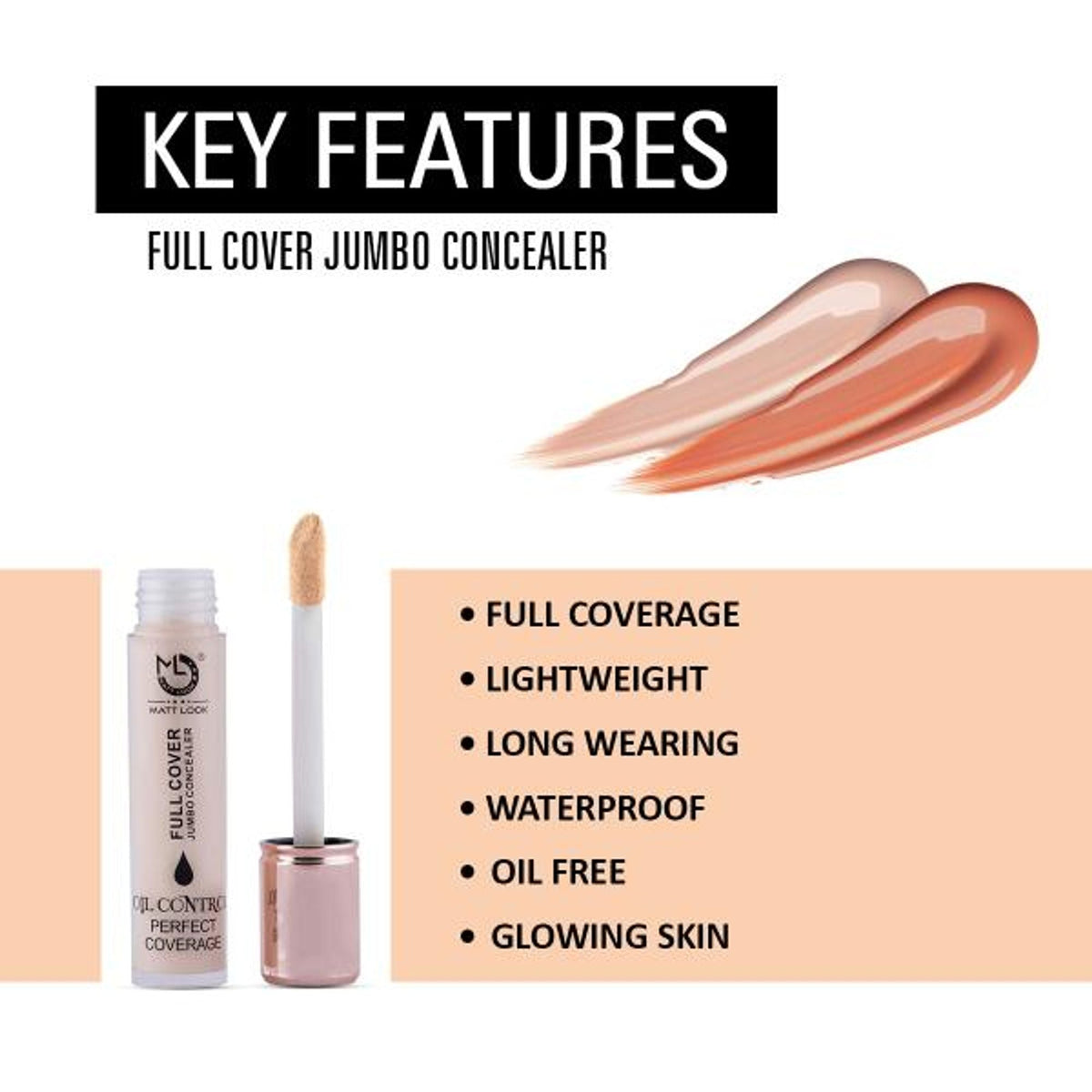 Matt Look Full Cover Jumbo Oil Control Perfect Coverage Concealer - Beige