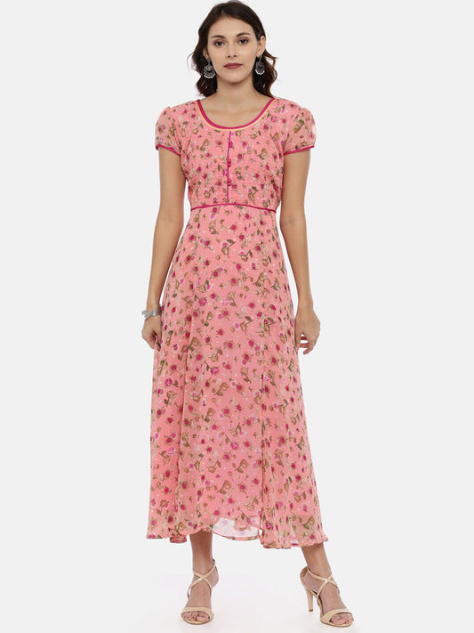 Souchii Women Pink Printed Fit And Flare Beautiful Dress