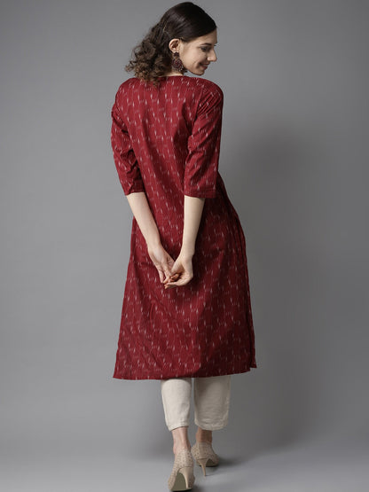 HERE&NOW Women Maroon & Off-White Printed Straight Kurta