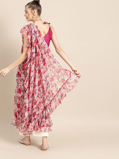 Tikhi Imli Pretty Pink Printed Poly Georgette Saree