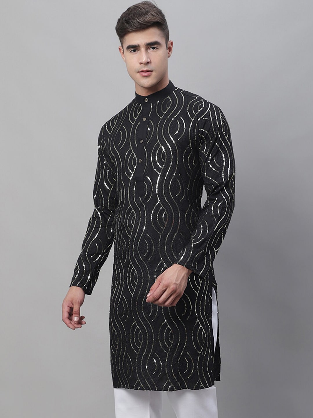 Sojanya Sequined Mandarin Collar Pure Cotton Kurta
