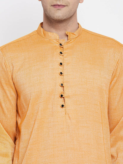 Even Apparels Yellow Rayon Men's Kurta With Band Collar