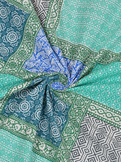LIVING ROOTS Blue & Green Jaipur Printed 210 TC King Bedsheet with 2 Pillow Covers