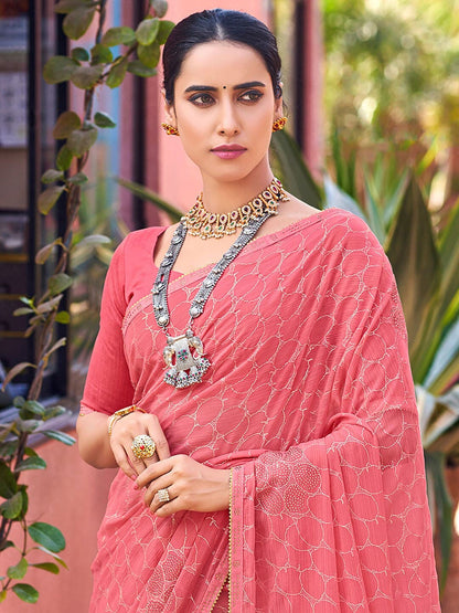 Saree Mall Abstract Printed Beads And Stones Pure Georgette Sarees