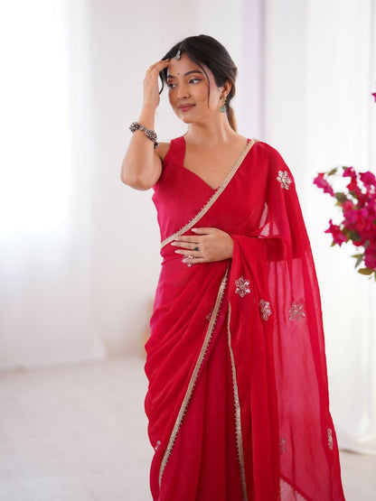 Red Fendy Designer Beads Moti,Val Sequence Work Saree - Siara