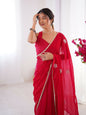 Red Fendy Designer Beads Moti,Val Sequence Work Saree - Siara