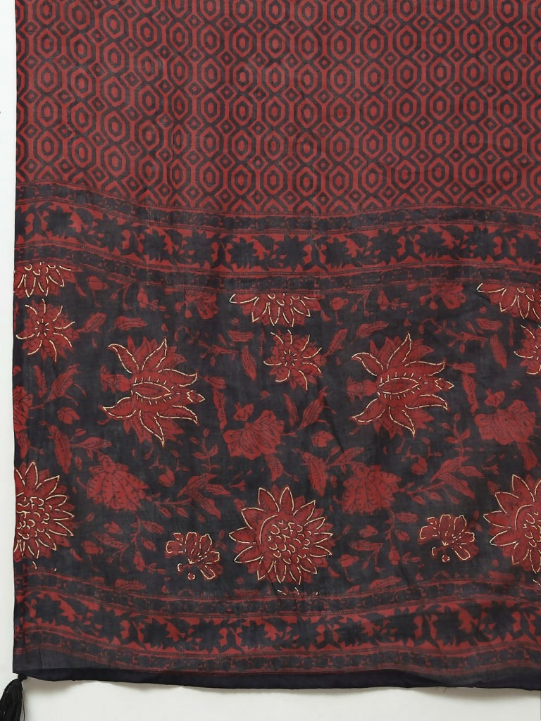 Miravan Women's Cotton Floral Print Straight Kurta Sharara And Dupatta Set