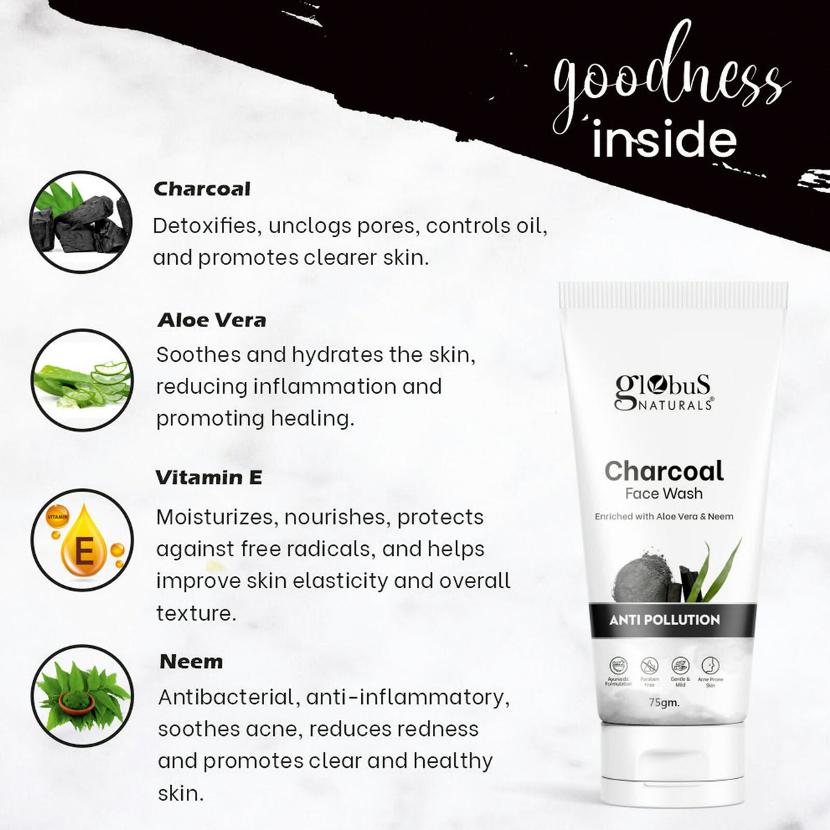 Globus Naturals Anti Pollution Charcoal Face Wash