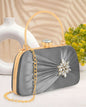 Joban Fashion Luxurious Satin Evening Clutch With Detachable Chain Strap - Grey