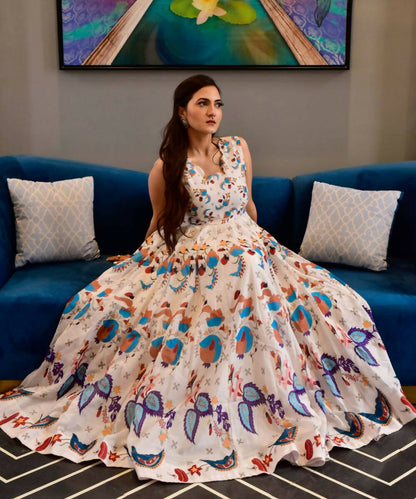 Casual Designer Offwhite Cotton Silk Gown - Anbazaar