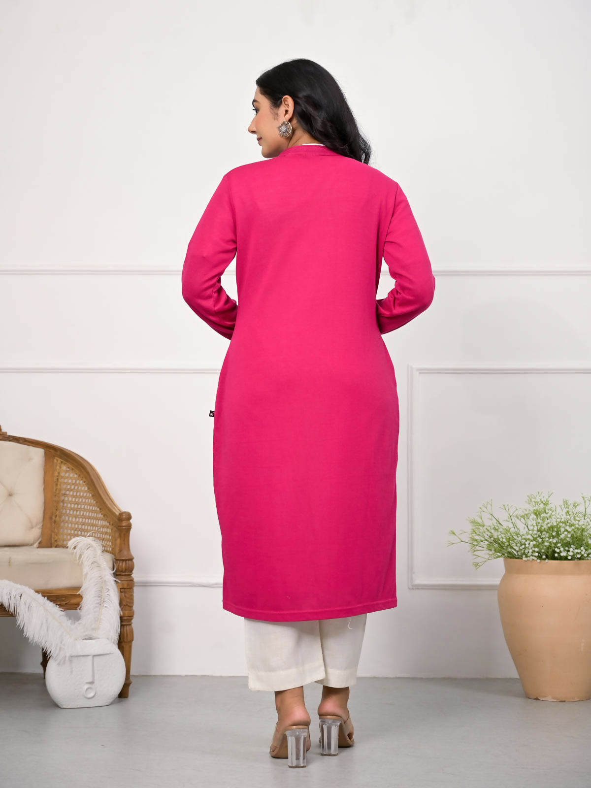 Juniper Women's Pink Ethnic Motif Printed Cotton Long Winter Wear Jacket