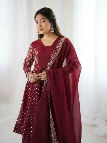Teeya Creation Maroon Color Embroidery Work Wedding Wear Salwar Suit