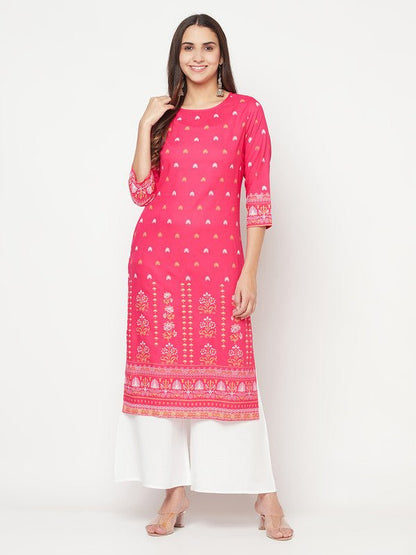 Aniyah Rayon Screen Print Fuchsia Straight Kurta