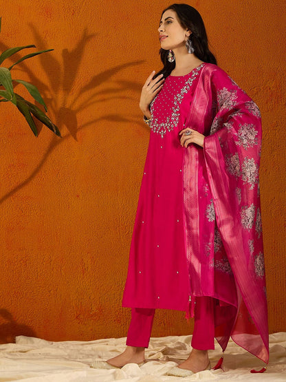 The52 Printed Viscose Rayon Fabric Straight Kurta, Pant and Dupatta Set