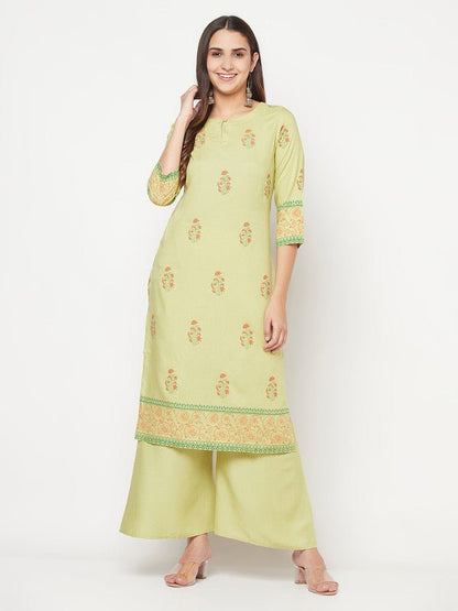 Aniyah Rayon Screen Print Pista Green Straight Kurta