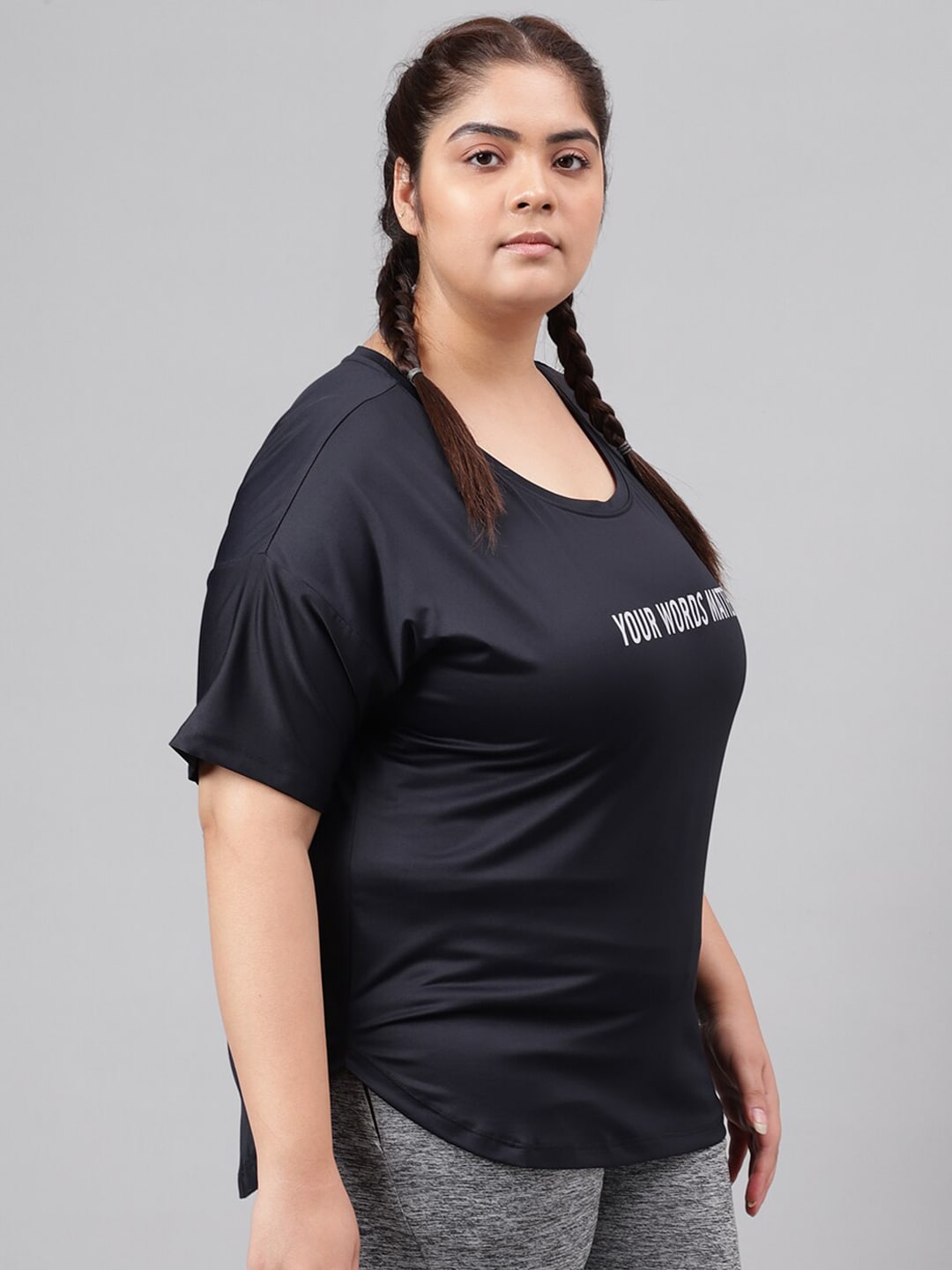 MKH Plus Size Typography Printed Dri-FIT Relaxed Fit Drop-Shoulder Sleeves Gym T-shirt